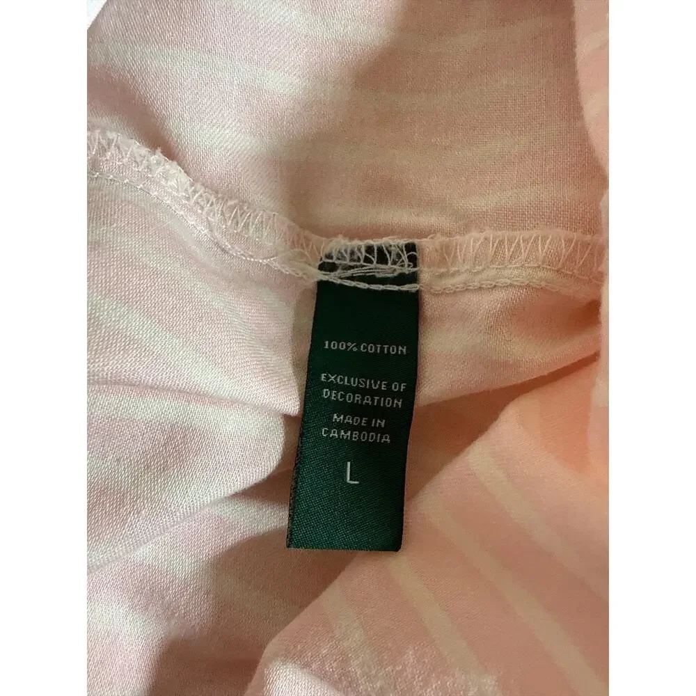 Lauren Ralph Lauren Pink White Stripe Cotton Pajama Set Women’s L EUC